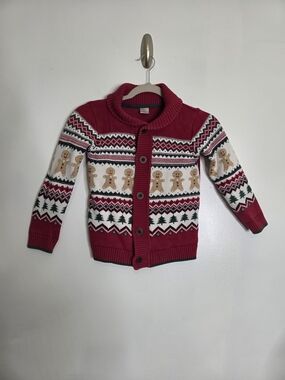 Gymboree Size 6 Christmas Gingerbread Fair Isle Shawl Cardigan Sweater Red Knit